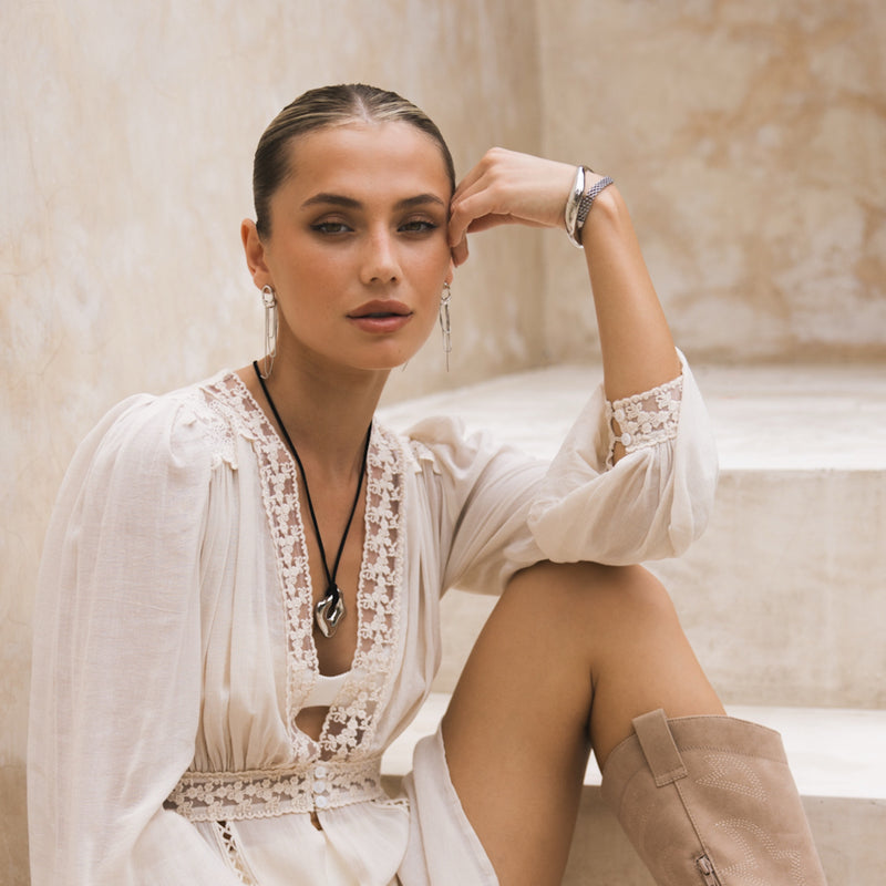 The Silhouette Draped Chain Earrings - stainless steel - The Songbird Collection
