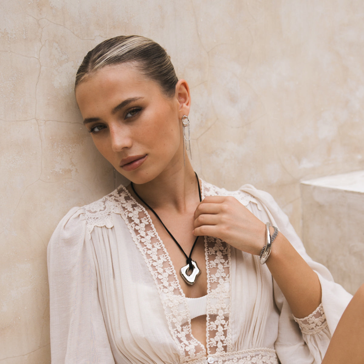 smooth irregular pendant suede cord rope tie necklace - The Songbird Collection 