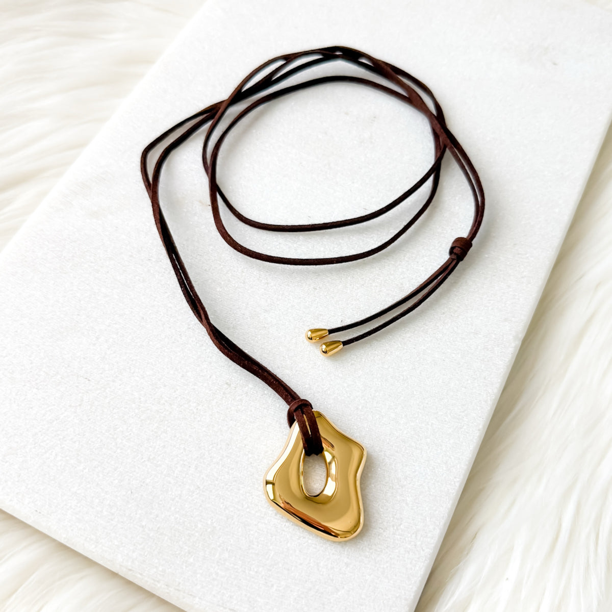 smooth irregular pendant suede cord rope tie necklace - The Songbird Collection