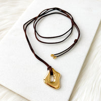 smooth irregular pendant suede cord rope tie necklace - The Songbird Collection