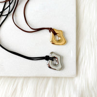 smooth irregular pendant suede cord rope tie necklace