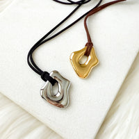 smooth irregular pendant suede cord rope tie necklace