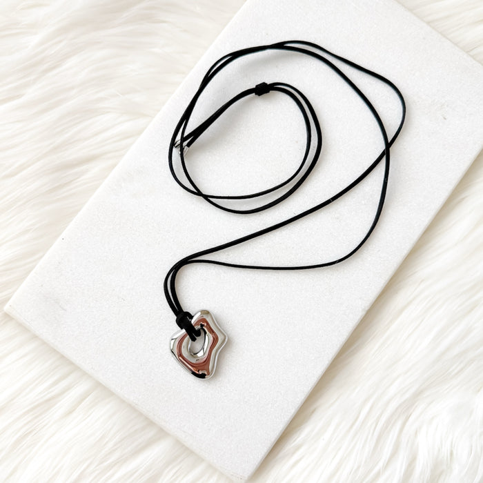smooth irregular pendant suede cord rope tie necklace - The Songbird Collection