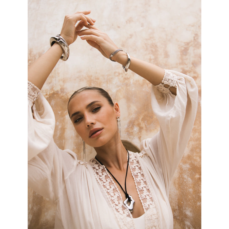 smooth irregular pendant suede cord rope tie necklace - chain earrings - bracelets - The Songbird Collection 