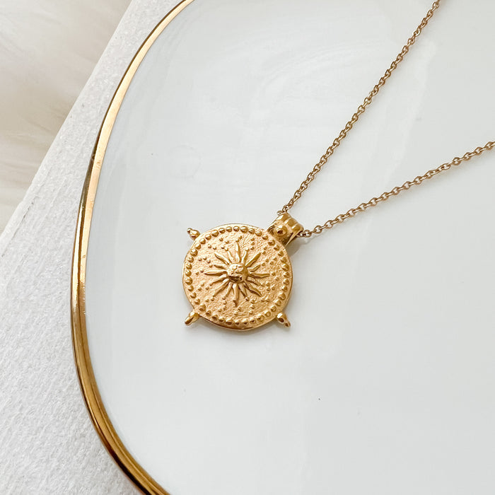 Sunlit Meridien Compass Necklace - Stainless Steel - The Songbird Collection