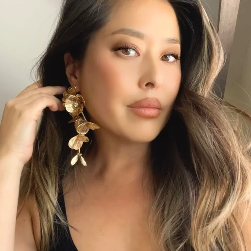 Golden Floral Statement Earrings