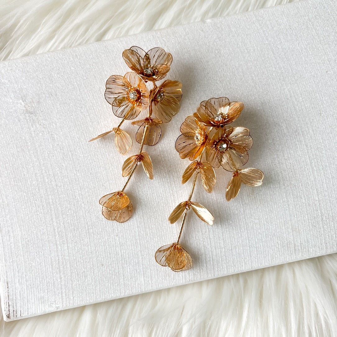 Golden Floral Statement Earrings