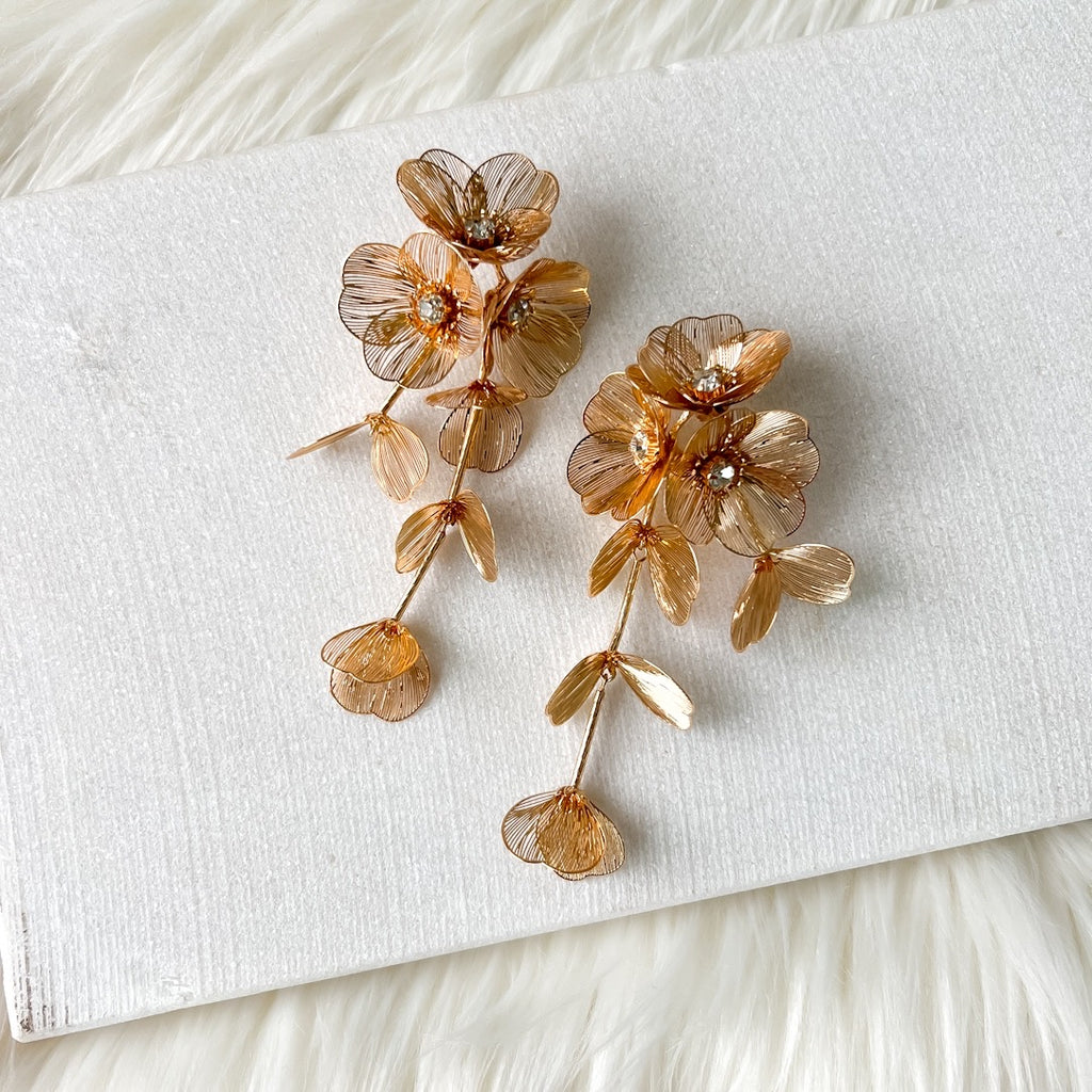 Golden Floral Statement Earrings