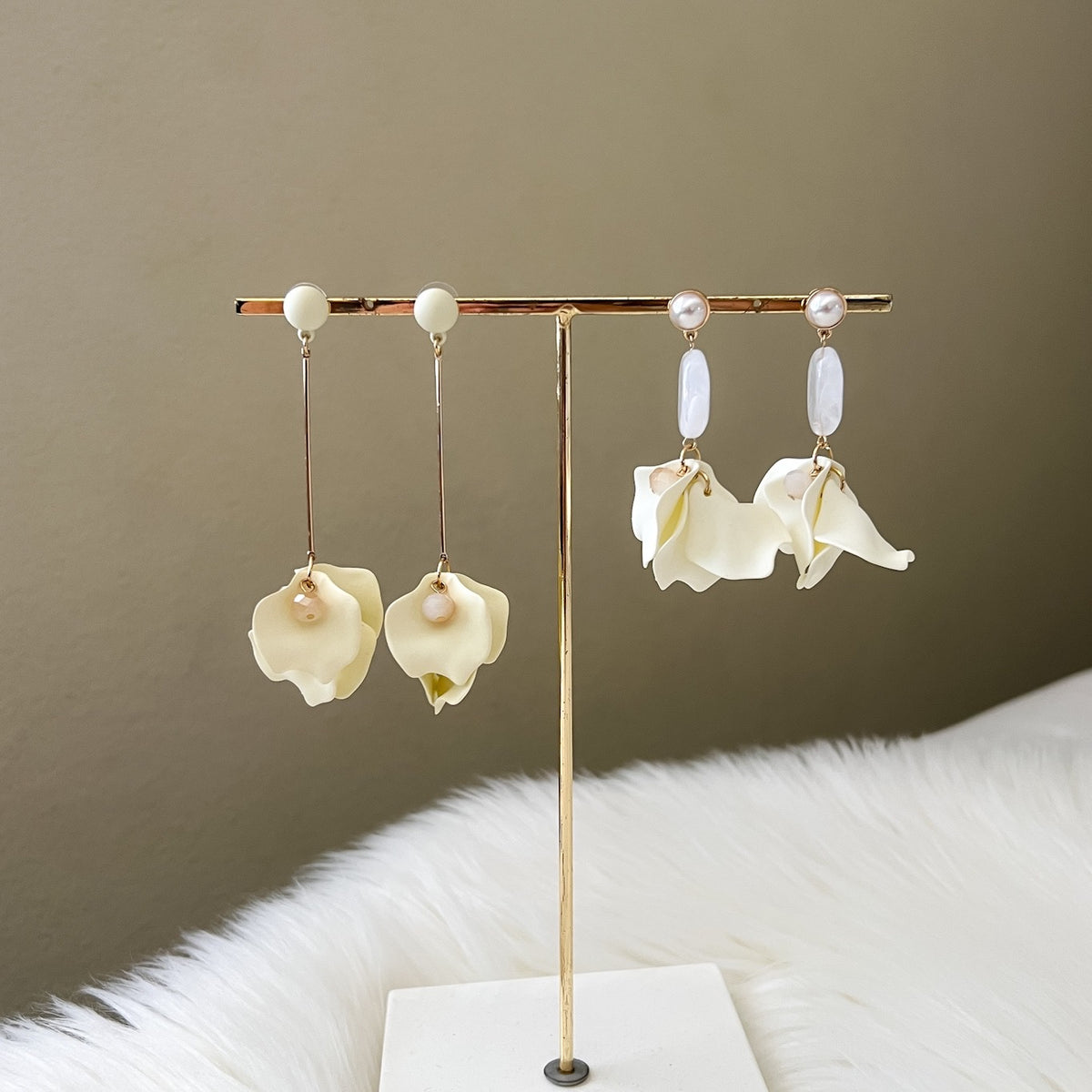 Vanilla Cream Petal Drop Earrings -  3 COLORS!