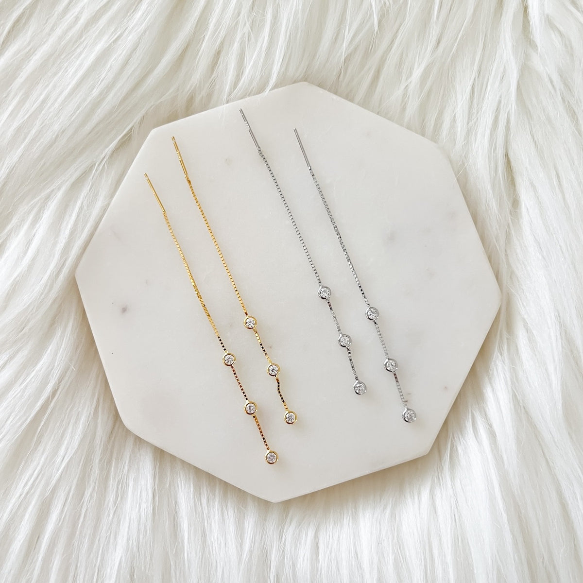 Jolie Bezel Drop Threader Earrings - LAST CHANCE!
