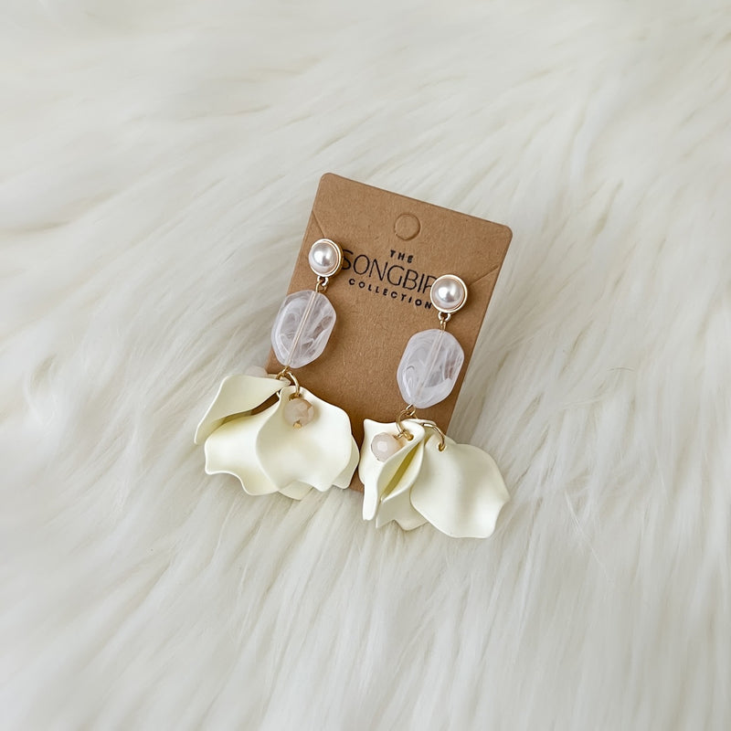 Vanilla Cream Petal Drop Earrings -  3 COLORS!