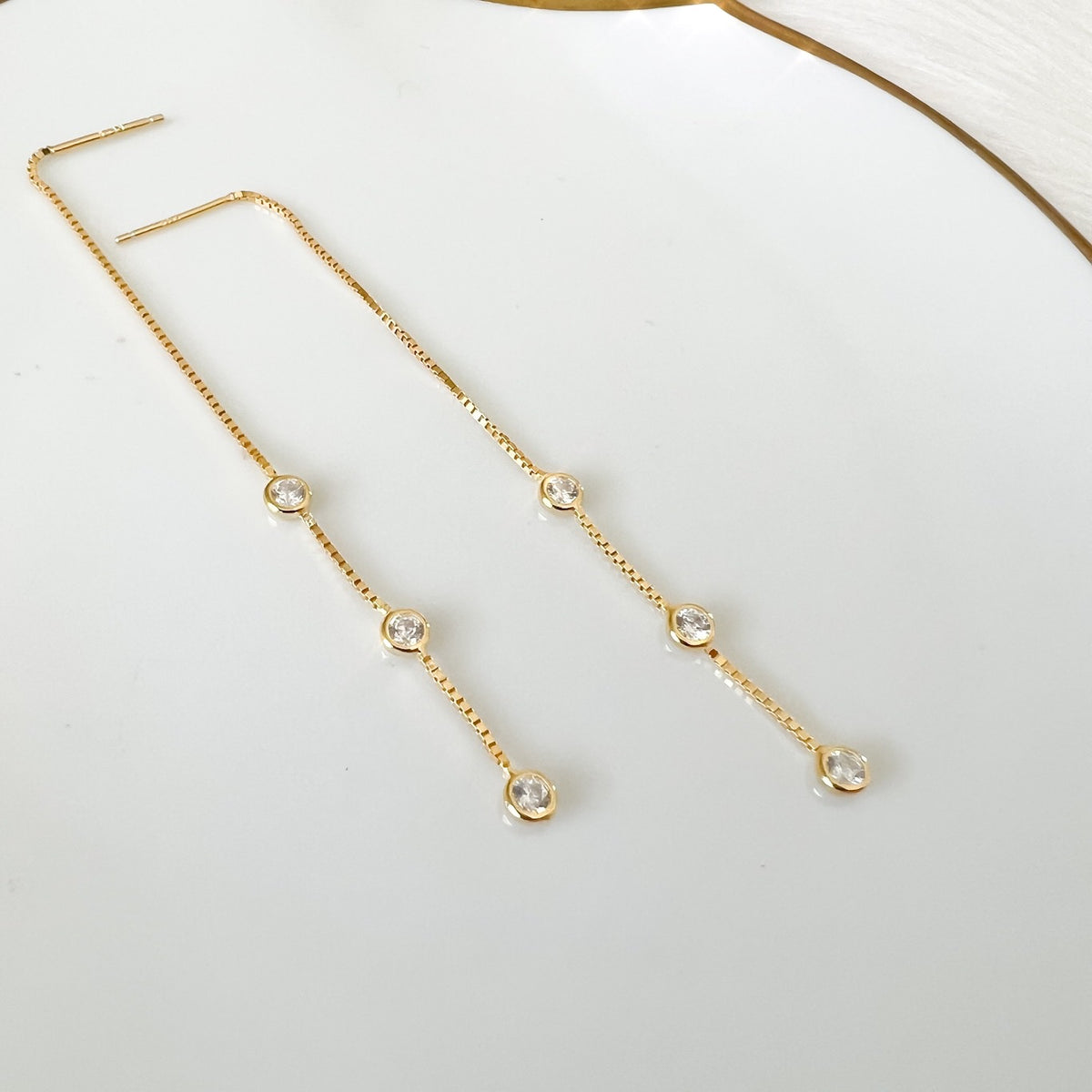 Jolie Bezel Drop Threader Earrings