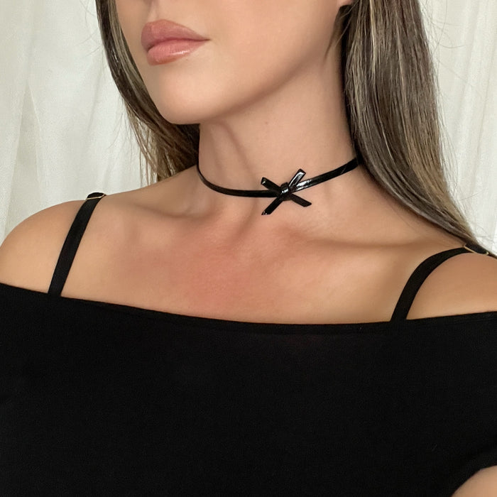 Midnight X Ribbon Choker patent leather - The Songbird Collection