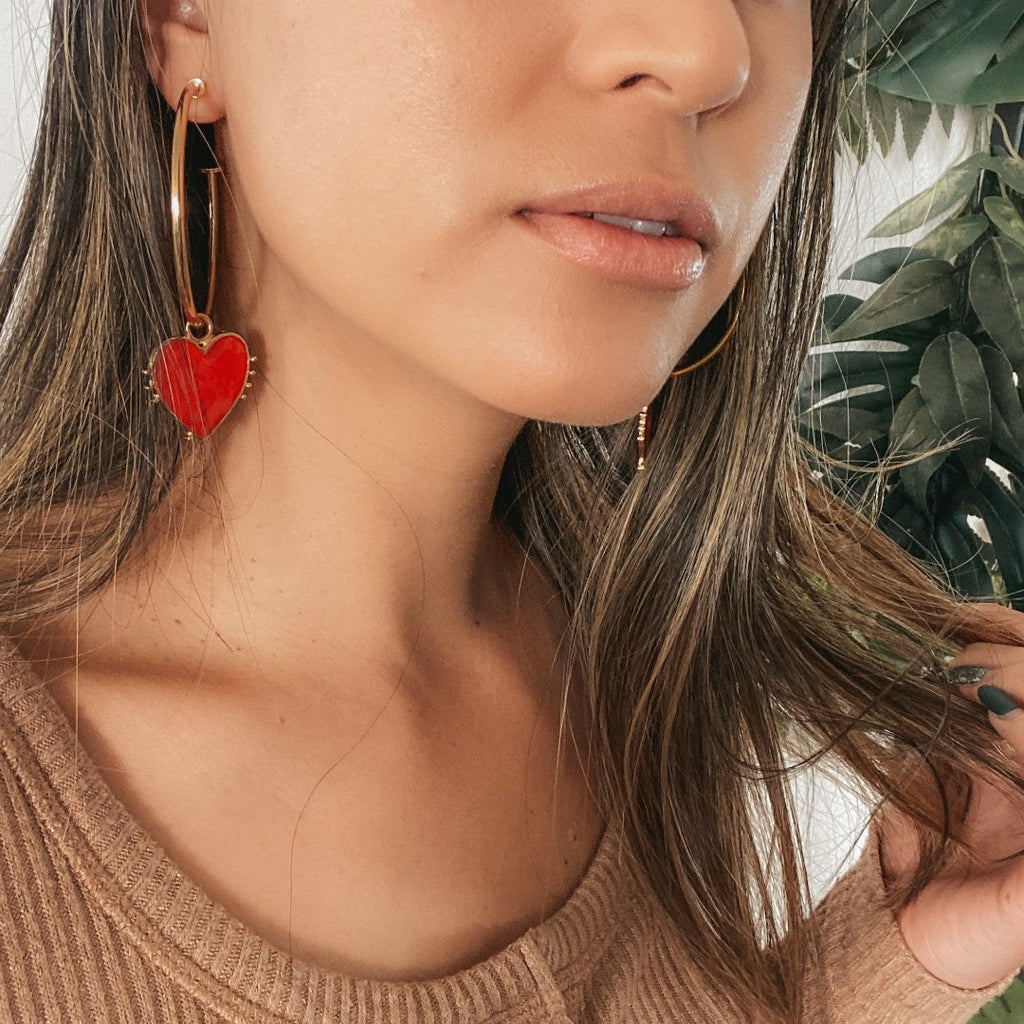 Red Heart Hoop Earrings - 2 Styles-Earrings-The Songbird Collection