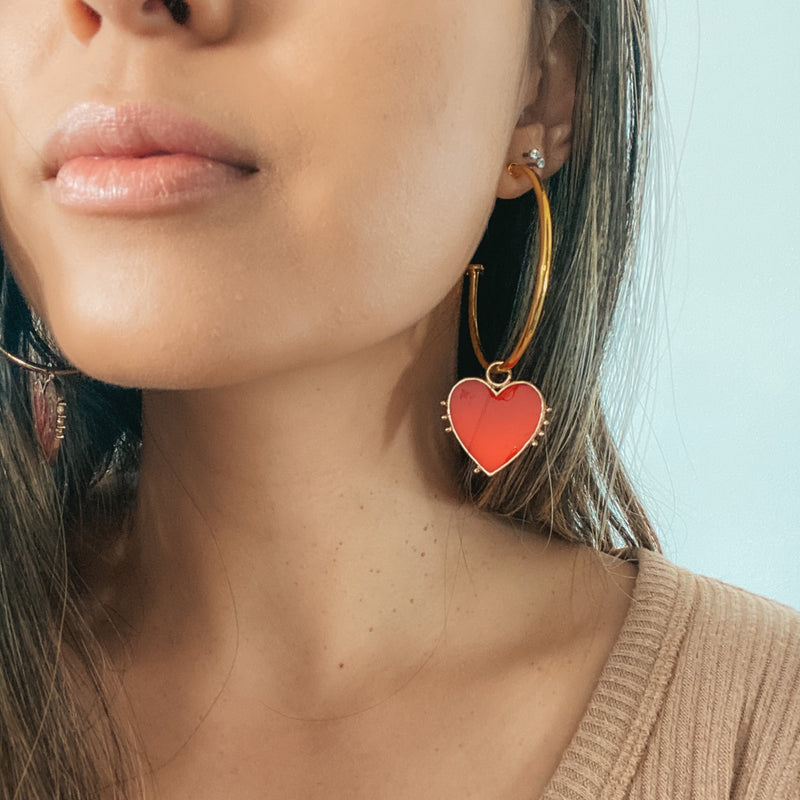 Red Heart Charm 10MM Gold Hoop Earrings