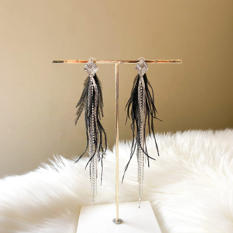 Feather & Rhinestone Duster Earrings - The Songbird Collection 