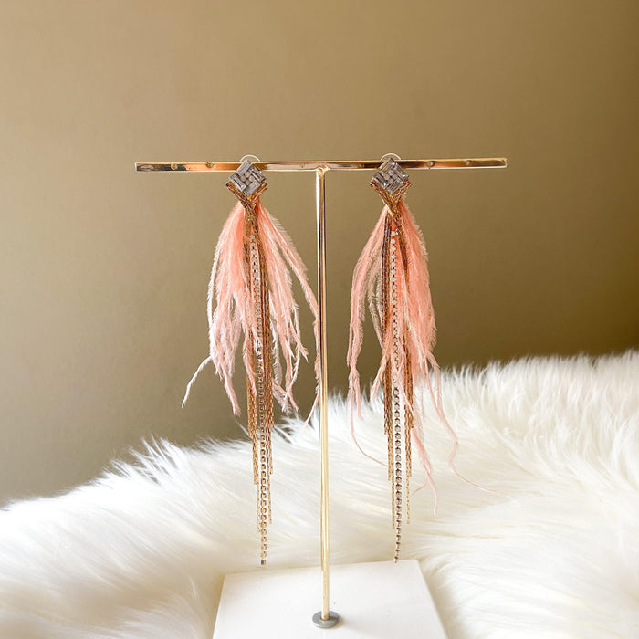Feather & Rhinestone Duster Earrings - The Songbird Collection 