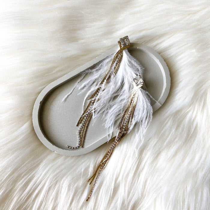Feather & Rhinestone Duster Earrings - The Songbird Collection 