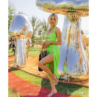 @Yukibomb in Nova Statement Necklace by @songbirdco in lie green cutout dress at Coachella   Nova Statement Necklace - The Songbird Collection