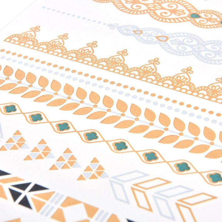 Colored Metallic Temporary Tattoos - 4 Designs of Lines and Stripes - The Songbird Collection 