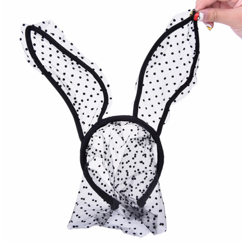 Black Lace Polka Dot Bunny Ear Headband - 8 LEFT! - The Songbird Collection 