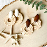 St. Tropez Statement Earrings -The Songbird Collection - wood raffia round statement earrings for summer 