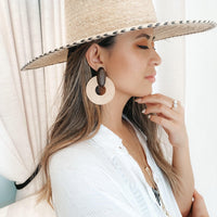 St. Tropez Statement Earrings -The Songbird Collection - wood raffia round statement earrings for summer 