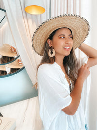 St. Tropez Statement Earrings -The Songbird Collection - wood raffia round statement earrings for summer 