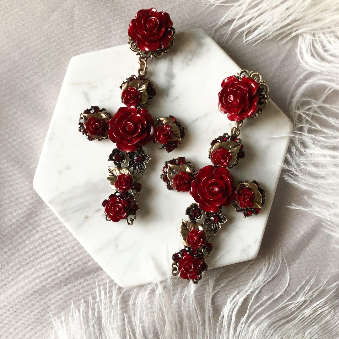 Cruz con Rosas Cross Earrings - LOW STOCK!! - The Songbird Collection 