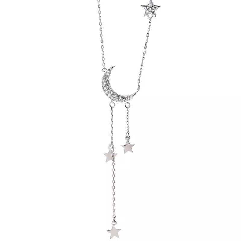 Moonbeam & Star Drop Sterling Silver Necklace - 7 LEFT - The Songbird Collection 