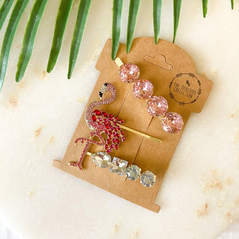 Pink Flamingo Glitz Hair Pin Set - 10 LEFT - The Songbird Collection 