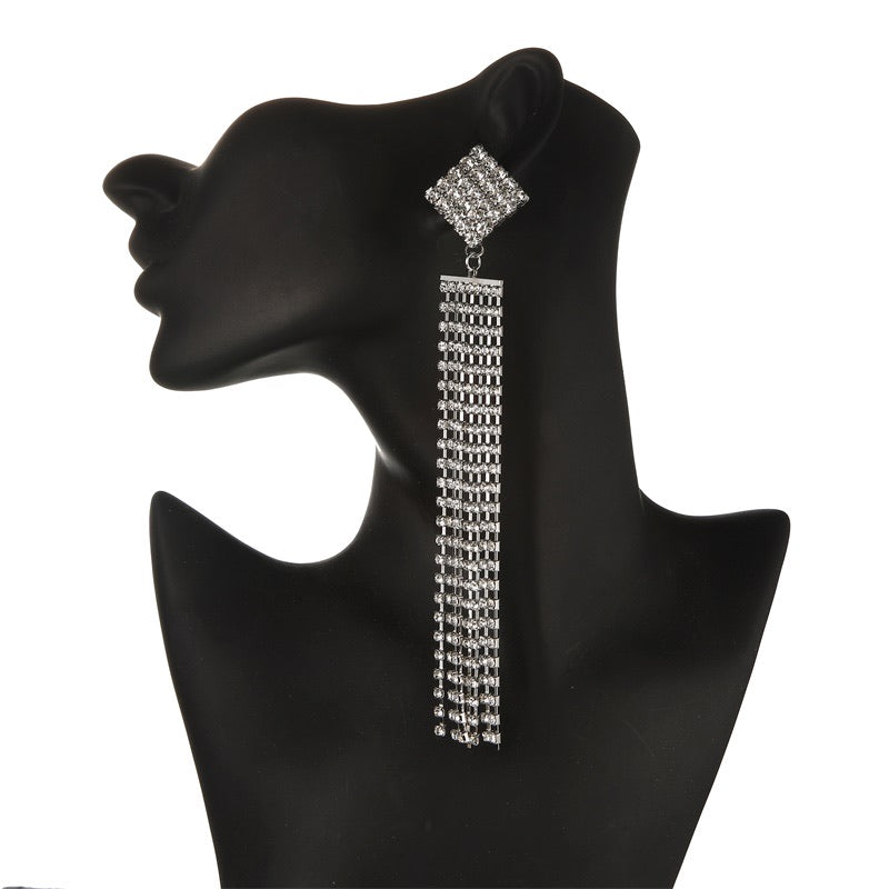 Square  Rhinestone Duster Earrings - The Songbird Collection 