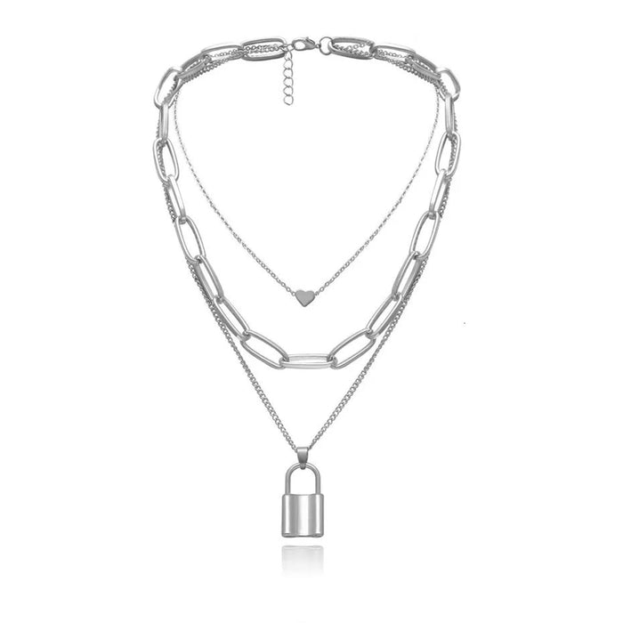 ❤️ Heart & Lock Layered Chain Necklace - LOW STOCK! - The Songbird Collection 