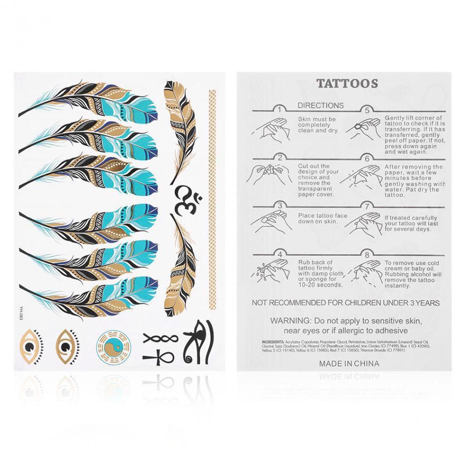 Metallic Temporary Tattoos - 6 STYLES! Feathers and Center Pieces - The Songbird Collection 