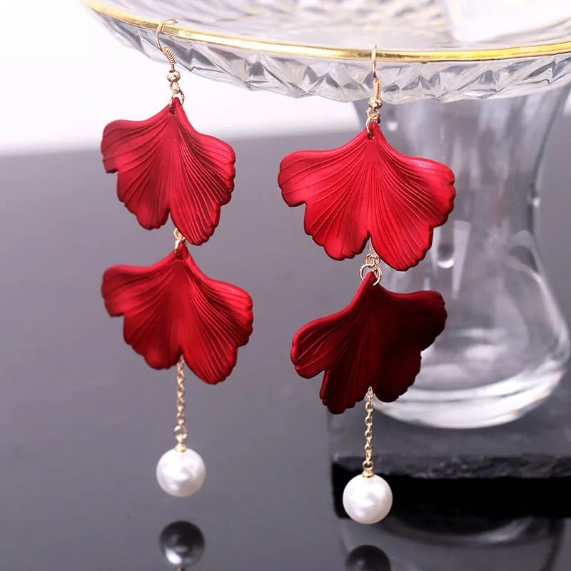 Red Velvet + White Pearl Accent Earrings - The Songbird Collection 