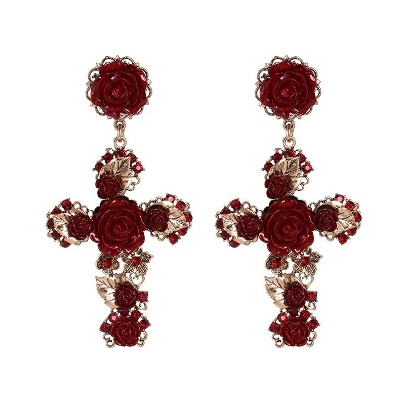 Cruz con Rosas Cross Earrings - LOW STOCK!! - The Songbird Collection 