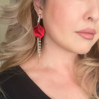 Red Velvet & Rhinestone Drop Earrings - 4️⃣ LEFT! - The Songbird Collection 