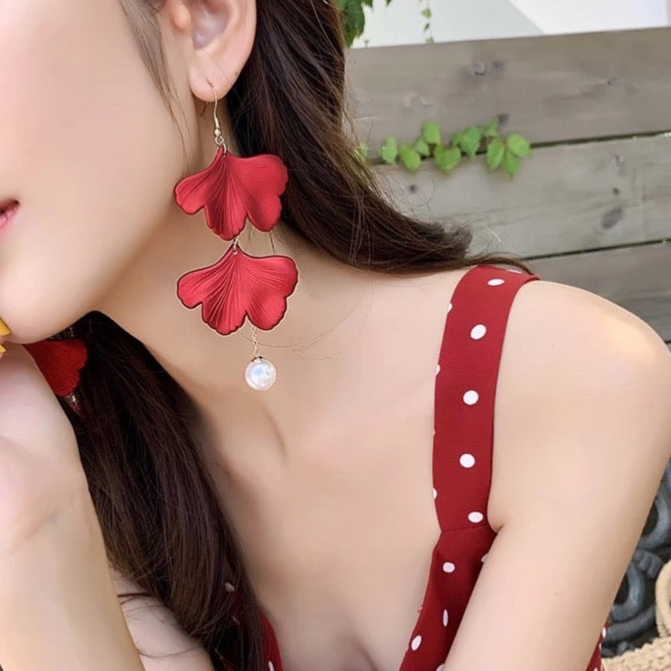 Red Velvet + White Pearl Accent Earrings - The Songbird Collection 