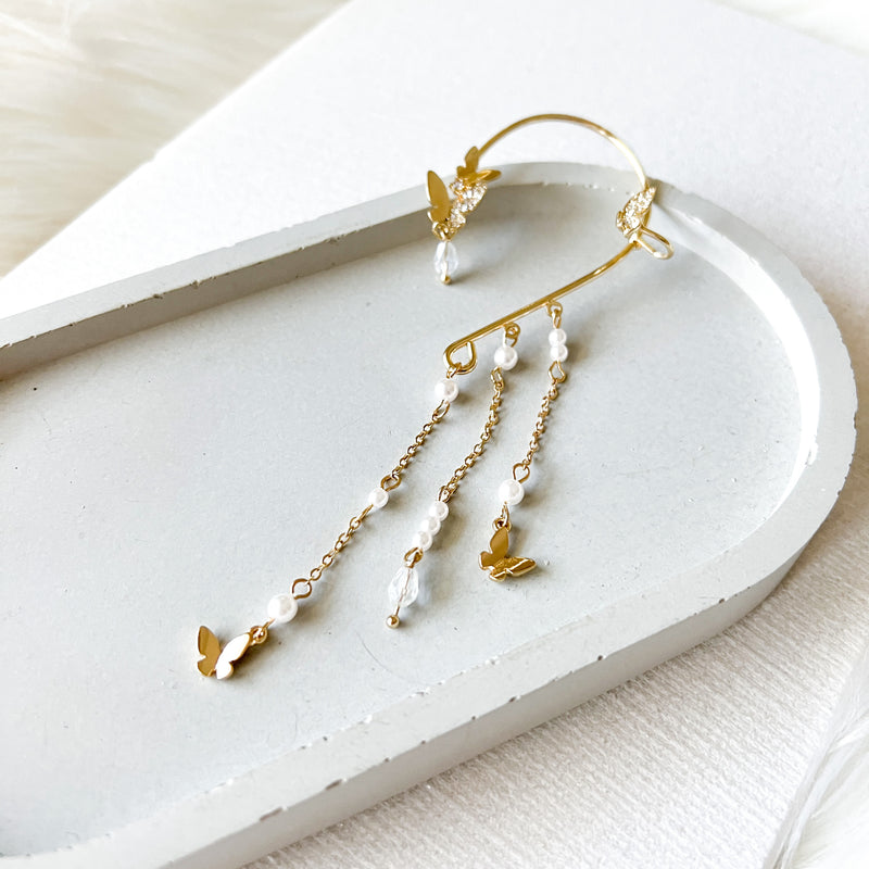 Butterfly and Pearls Ear Cuff-Earrings-The Songbird Collection