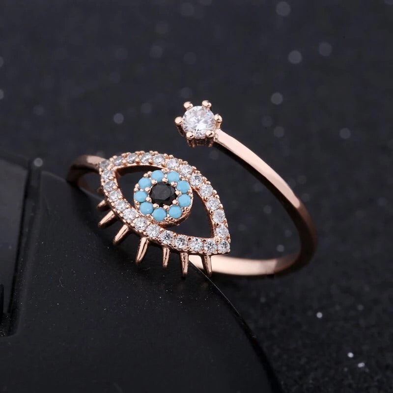 14K Yellow Gold Evil Eye Ring, Handmade Evil Eye diamond Ring, Evil Eye Ring,  Pinky Ring,