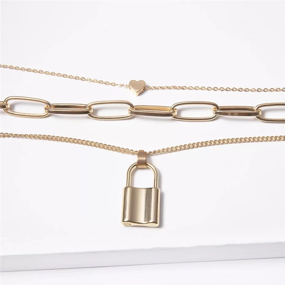 ❤️ Heart & Lock Layered Chain Necklace - LOW STOCK! - The Songbird Collection 