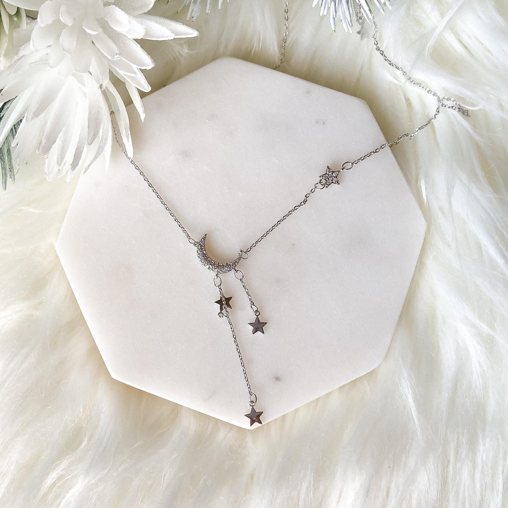 Moonbeam & Star Drop Sterling Silver Necklace - 7 LEFT - The Songbird Collection 
