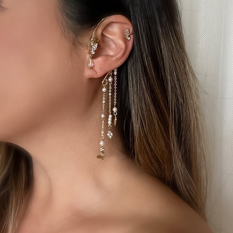 Butterfly and Pearls Ear Cuff