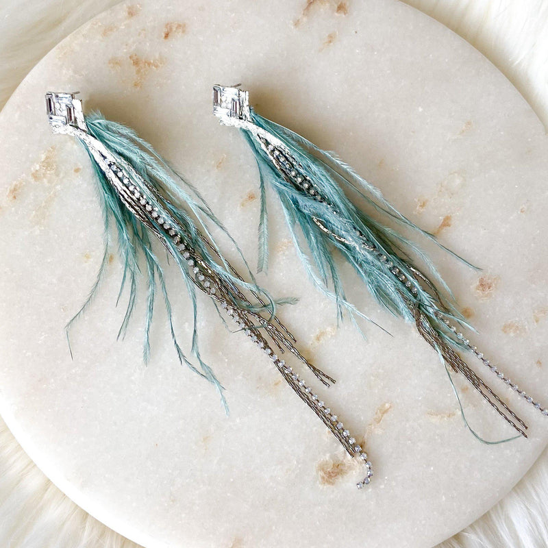 Feather & Rhinestone Duster Earrings - The Songbird Collection 