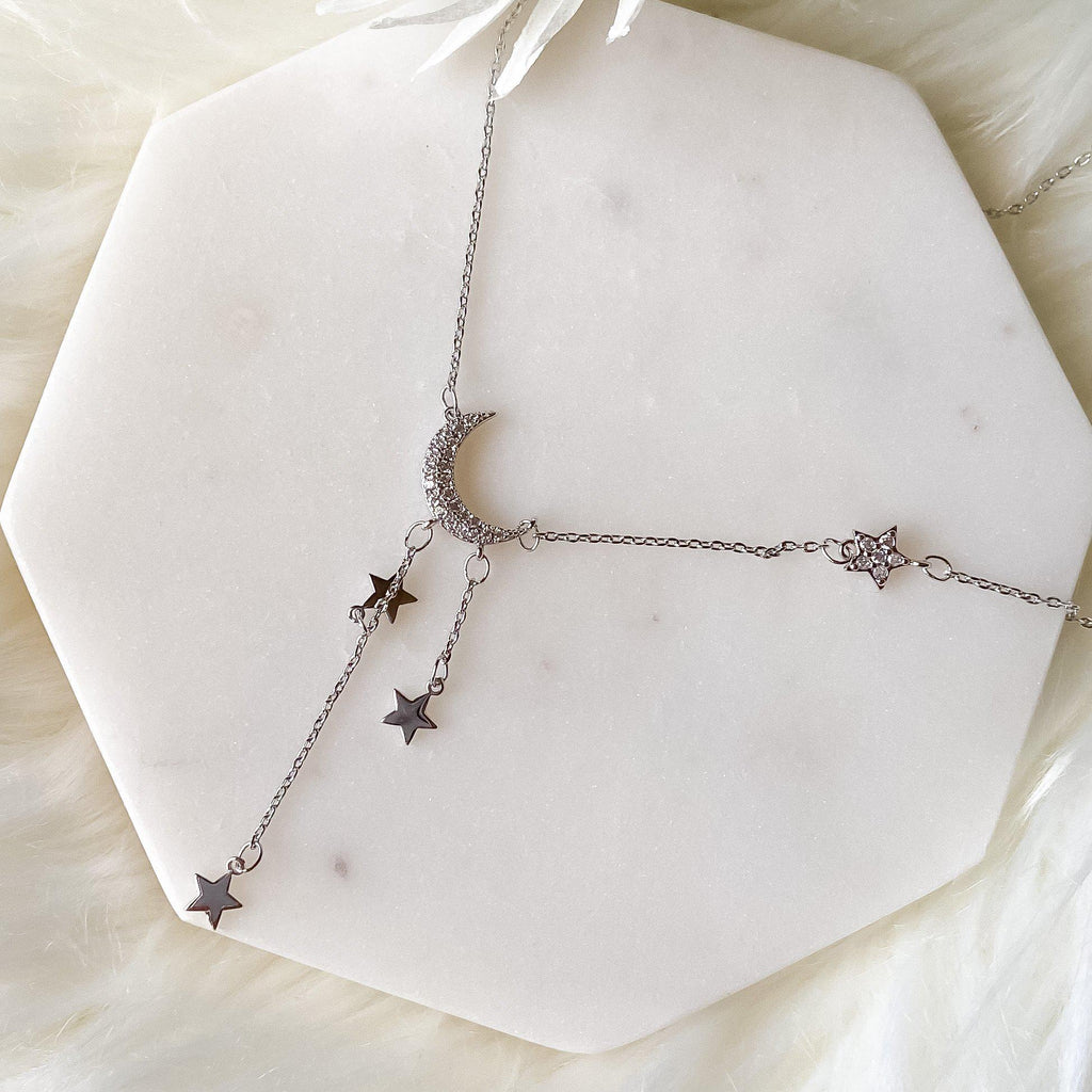 Moonbeam & Star Drop Sterling Silver Necklace - 7 LEFT - The Songbird Collection 