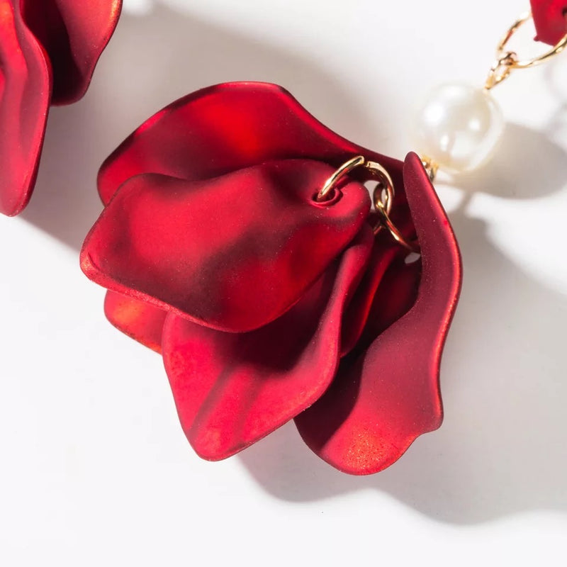 Red Velvet + White Pearl Accent Earrings - The Songbird Collection 