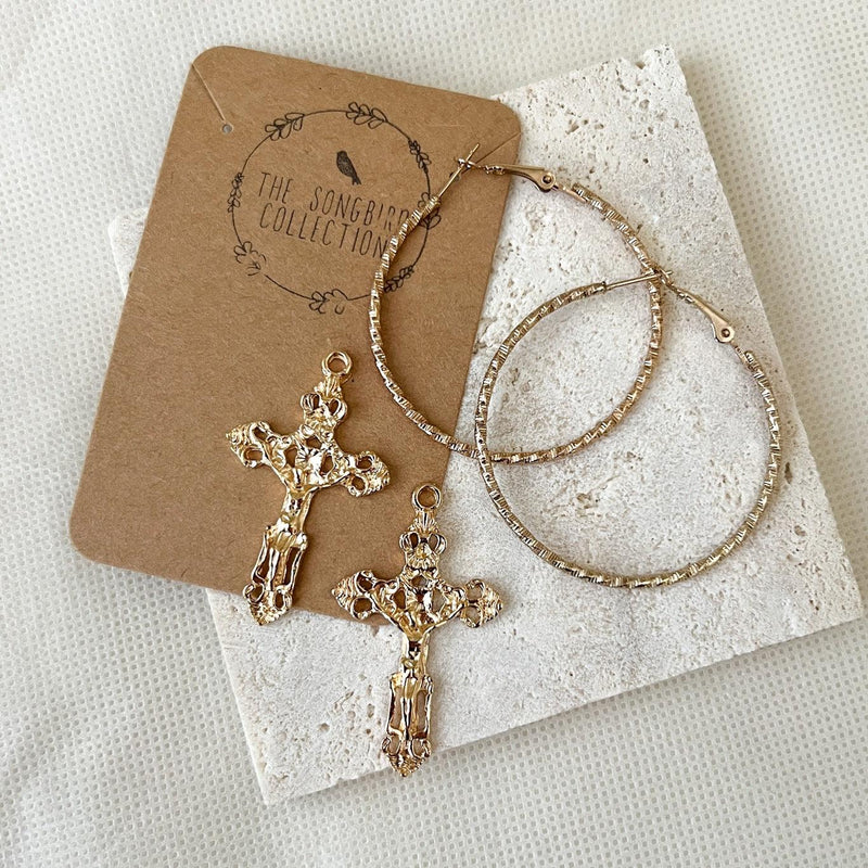 Baroque Cross Hoop Earrings - The Songbird Collection 