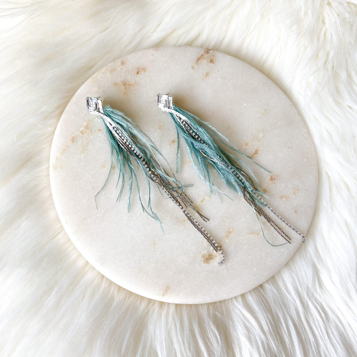 Feather & Rhinestone Duster Earrings - The Songbird Collection 