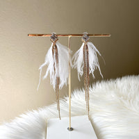 Feather & Rhinestone Duster Earrings - The Songbird Collection 