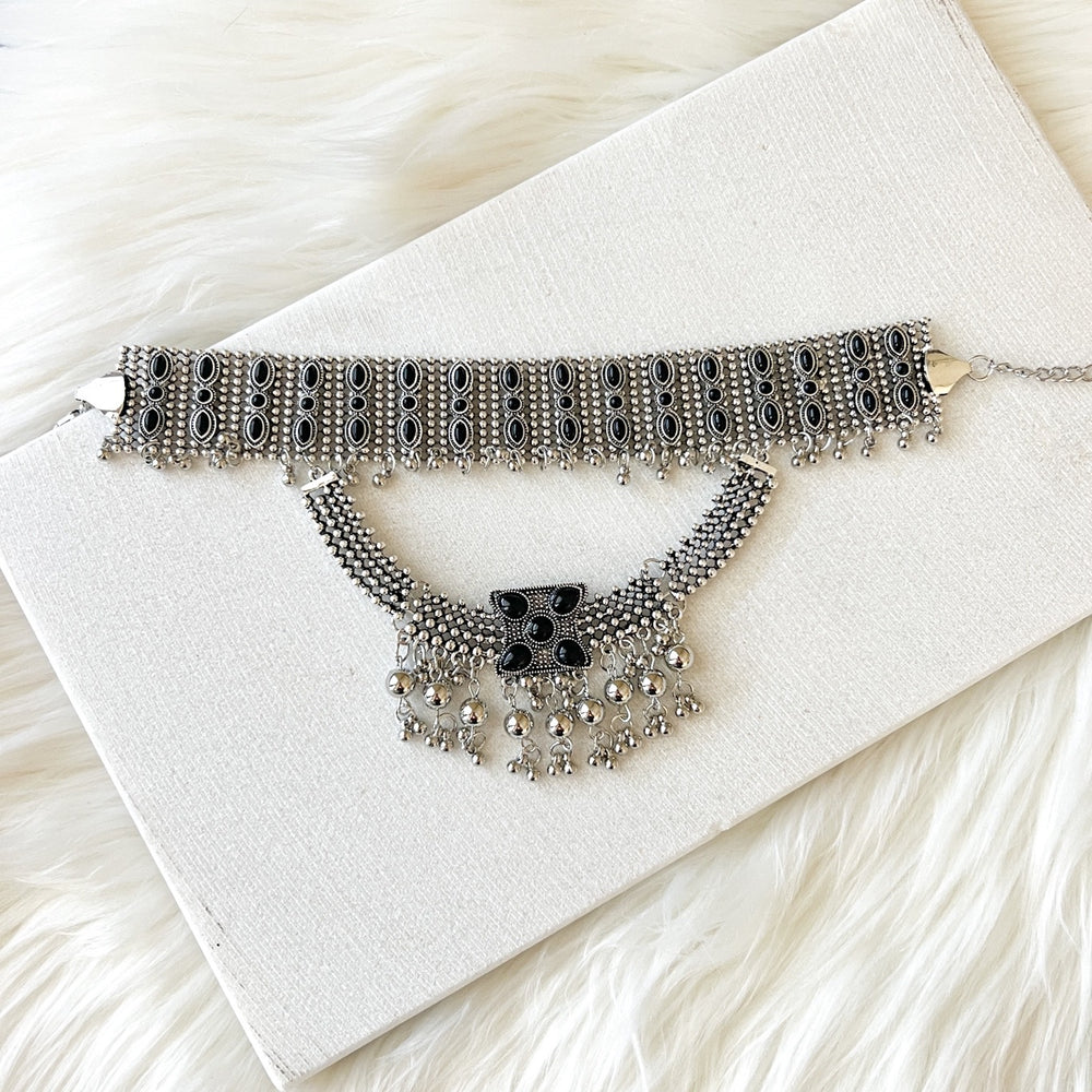 Vintage Silver + Black Stones -  7 LEFT